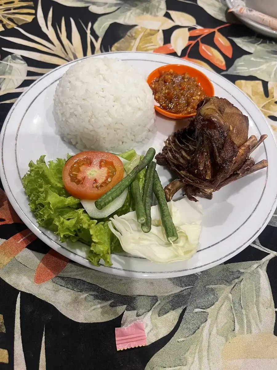 Sepiring nasi dengan lauk dan sambal